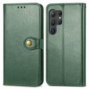 For Samsung Galaxy S25+ 5G Retro Solid Color Buckle Leather Phone Case(Green)