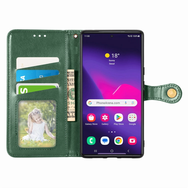 For Samsung Galaxy S25+ 5G Retro Solid Color Buckle Leather Phone Case(Green)