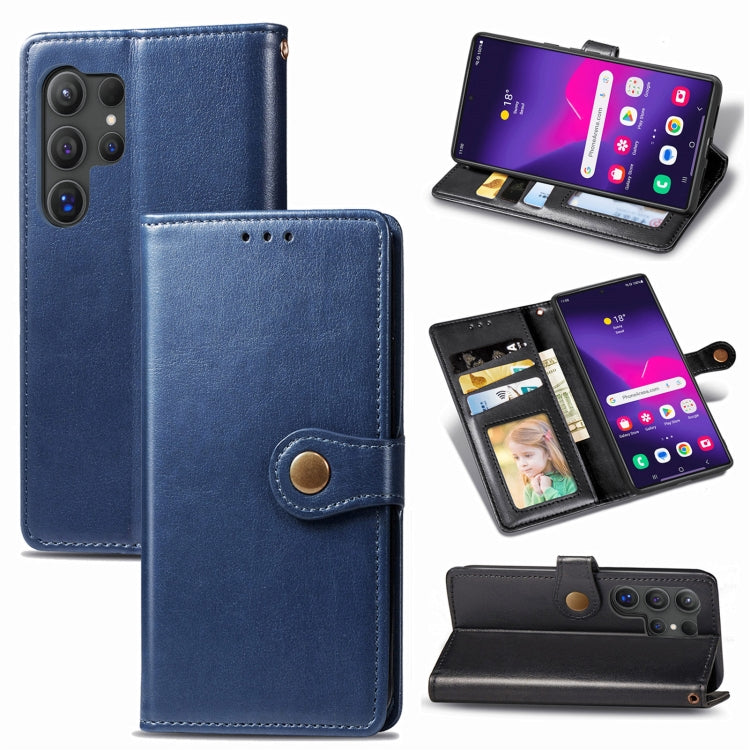For Samsung Galaxy S25+ 5G Retro Solid Color Buckle Leather Phone Case(Blue)