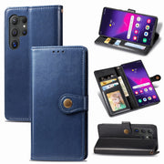 For Samsung Galaxy S25+ 5G Retro Solid Color Buckle Leather Phone Case(Blue)