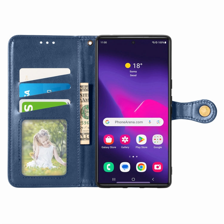For Samsung Galaxy S25+ 5G Retro Solid Color Buckle Leather Phone Case(Blue)