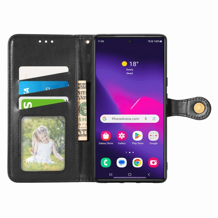 For Samsung Galaxy S25 5G Retro Solid Color Buckle Leather Phone Case(Black)