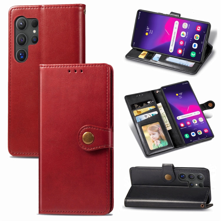 For Samsung Galaxy S25 5G Retro Solid Color Buckle Leather Phone Case(Red)