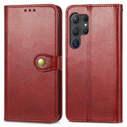 For Samsung Galaxy S25 5G Retro Solid Color Buckle Leather Phone Case(Red)