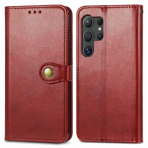 For Samsung Galaxy S25 5G Retro Solid Color Buckle Leather Phone Case(Red)