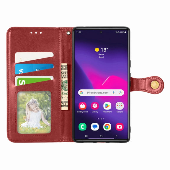 For Samsung Galaxy S25 5G Retro Solid Color Buckle Leather Phone Case(Red)