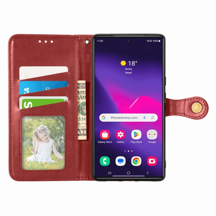 For Samsung Galaxy S25 5G Retro Solid Color Buckle Leather Phone Case(Red)