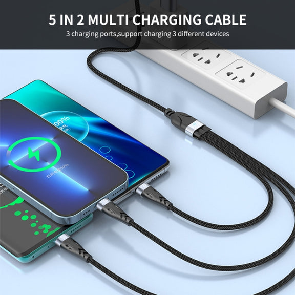 ENKAY ENK-CB135 5-in-1 65W USB-A & USB-C to 8 Pin / Type-C / Micro USB Multifunctional Charging Cable with Indicator Light, Cable Length:1.2m