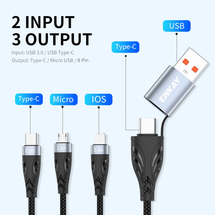 ENKAY ENK-CB135 5-in-1 65W USB-A & USB-C to 8 Pin / Type-C / Micro USB Multifunctional Charging Cable with Indicator Light, Cable Length:1.2m