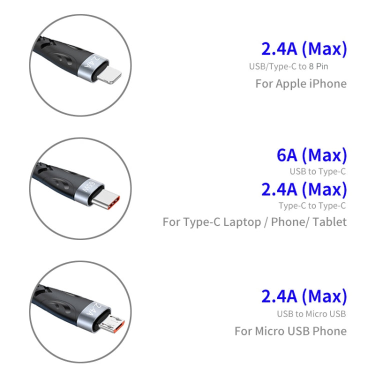 ENKAY ENK-CB135 5-in-1 65W USB-A & USB-C to 8 Pin / Type-C / Micro USB Multifunctional Charging Cable with Indicator Light, Cable Length:1.2m