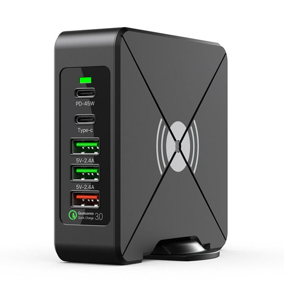 PD-75 Desktop PD Type-C USB QC 3.0 Fast Mobile Phone Charging Station Multifunctional Wireless Charger(AU Plug)