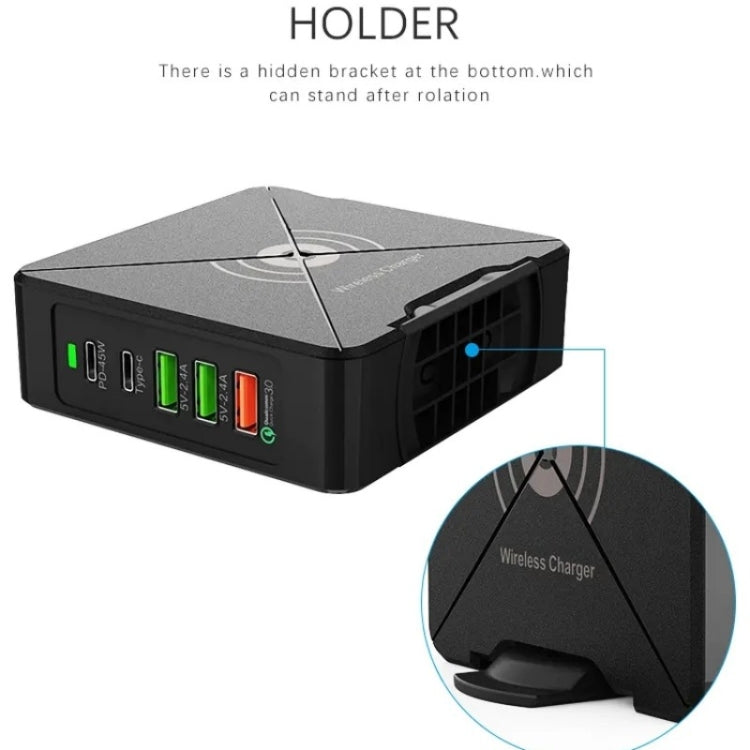 PD-75 Desktop PD Type-C USB QC 3.0 Fast Mobile Phone Charging Station Multifunctional Wireless Charger(US Plug)
