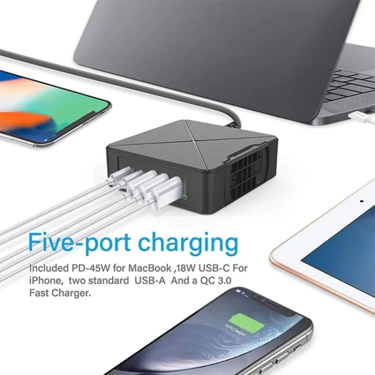 PD-75 Desktop PD Type-C USB QC 3.0 Fast Mobile Phone Charging Station Multifunctional Wireless Charger(EU Plug)