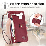 For iPhone 16 Love Zipper Lanyard Leather Phone Case(Red)
