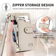 For iPhone 16 Love Zipper Lanyard Leather Phone Case(Gray)