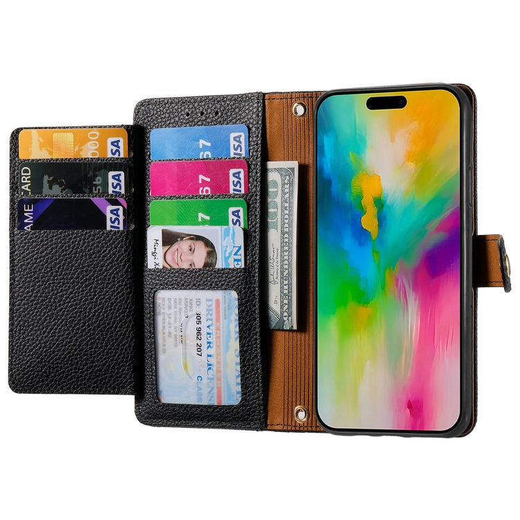 For iPhone 16 Pro Max Love Zipper Lanyard Leather Phone Case(Black)