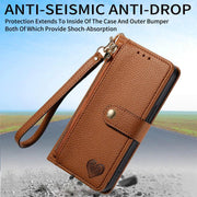 For iPhone 16e Love Zipper Lanyard Leather Phone Case(Brown)
