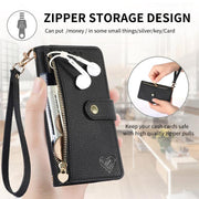 For iPhone 16e Love Zipper Lanyard Leather Phone Case(Black)