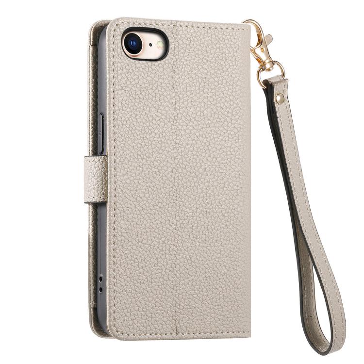 For iPhone 16e Love Zipper Lanyard Leather Phone Case(Gray)