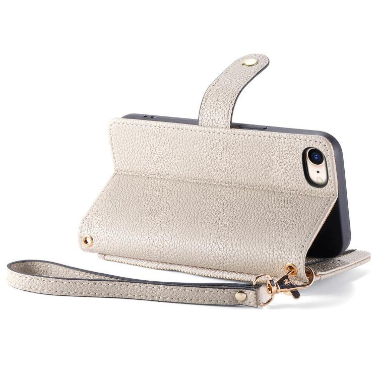 For iPhone 16e Love Zipper Lanyard Leather Phone Case(Gray)