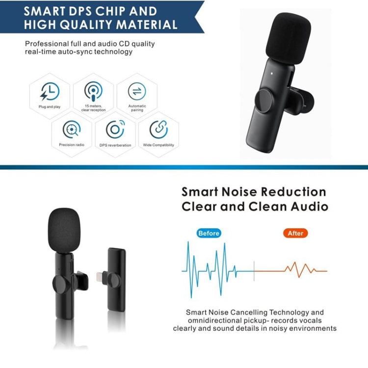 Bluetooth  Mini Microphone Wireless Lavalier Noise Reduction Microphone for iPhone / iPad, with 8 Pin Receiver & Single Microphone