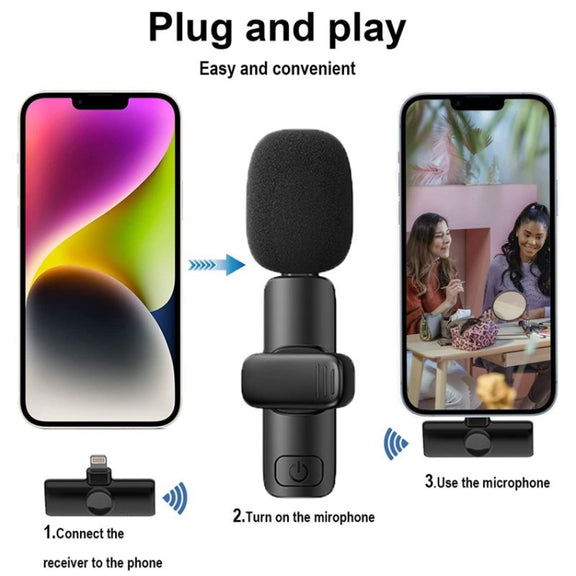 Bluetooth  Mini Microphone Wireless Lavalier Noise Reduction Microphone for iPhone / iPad, with 8 Pin Receiver & Single Microphone