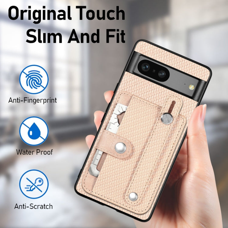 For Google Pixel 9 Pro Wristband Kickstand Card Wallet Back Cover Phone Case with Tool Knife(Khaki)