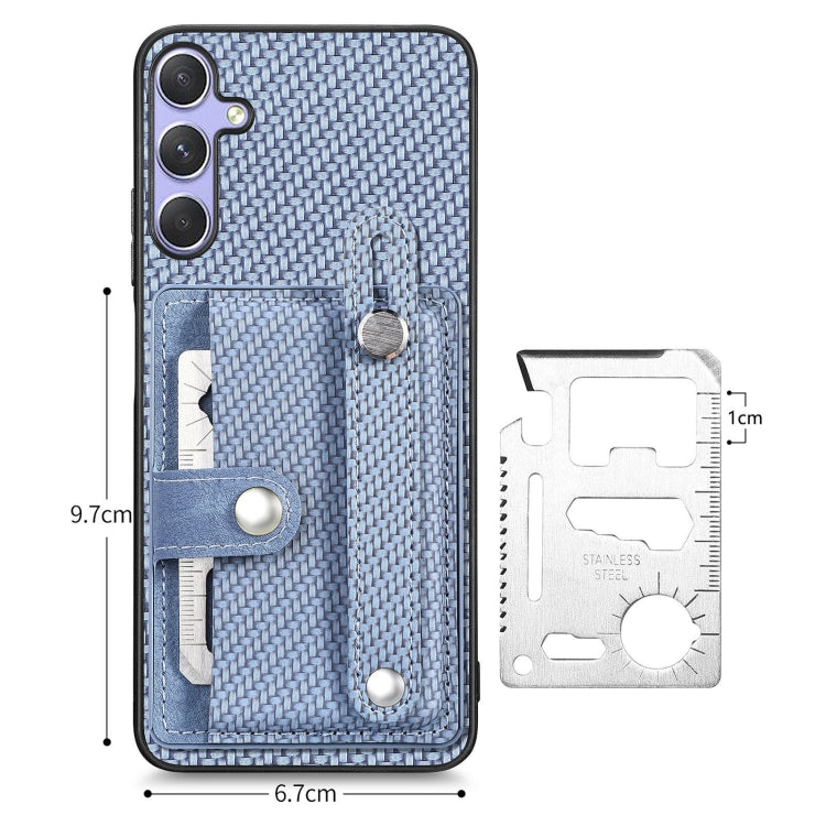 For Samsung Galaxy S25 Ultra 5G Wristband Kickstand Wallet Back Phone Case with Tool Knife(Blue)