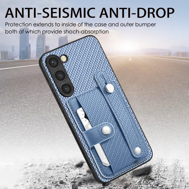 For Samsung Galaxy S25 Ultra 5G Wristband Kickstand Wallet Back Phone Case with Tool Knife(Blue)