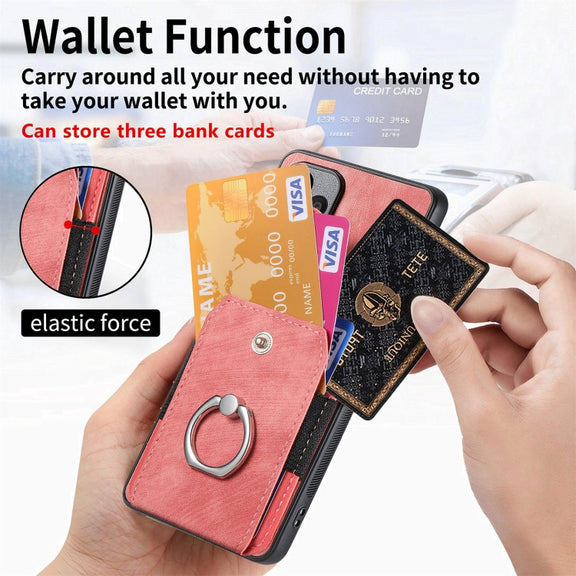 For Samsung Galaxy S25 5G Retro Skin-feel Ring Card Wallet Phone Case(Pink)