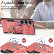 For Samsung Galaxy S25 5G Retro Skin-feel Ring Card Wallet Phone Case(Pink)
