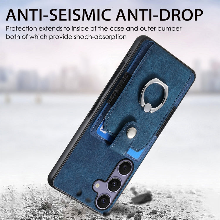 For Samsung Galaxy S25 5G Retro Skin-feel Ring Card Wallet Phone Case(Blue)