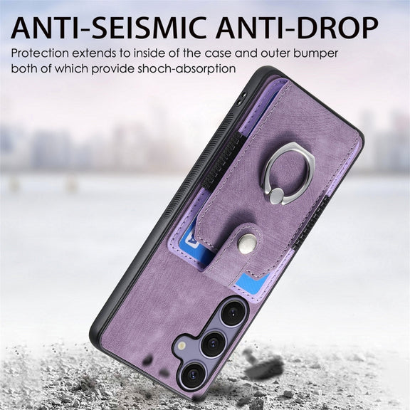 For Samsung Galaxy S25+ 5G Retro Skin-feel Ring Card Wallet Phone Case(Purple)