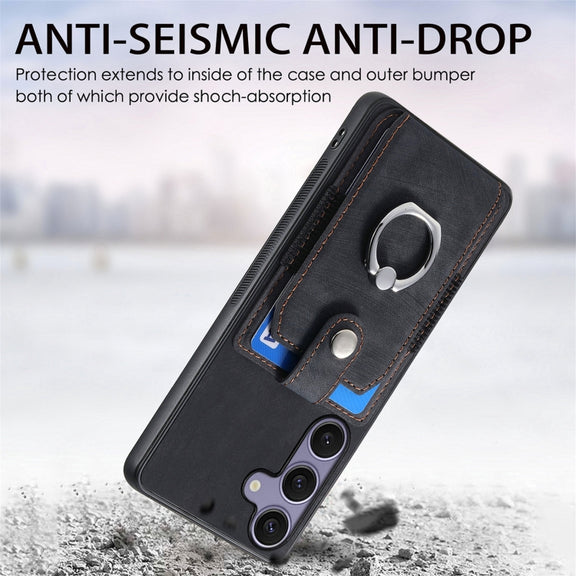 For Samsung Galaxy S25 Ultra 5G Retro Skin-feel Ring Card Wallet Phone Case(Black)