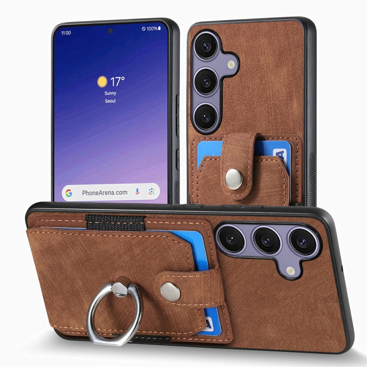 For Samsung Galaxy S25 Ultra 5G Retro Skin-feel Ring Card Wallet Phone Case(Brown)