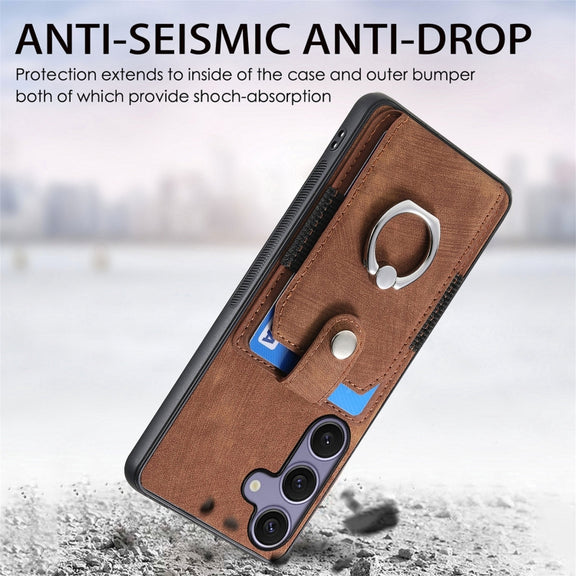 For Samsung Galaxy S25 Ultra 5G Retro Skin-feel Ring Card Wallet Phone Case(Brown)