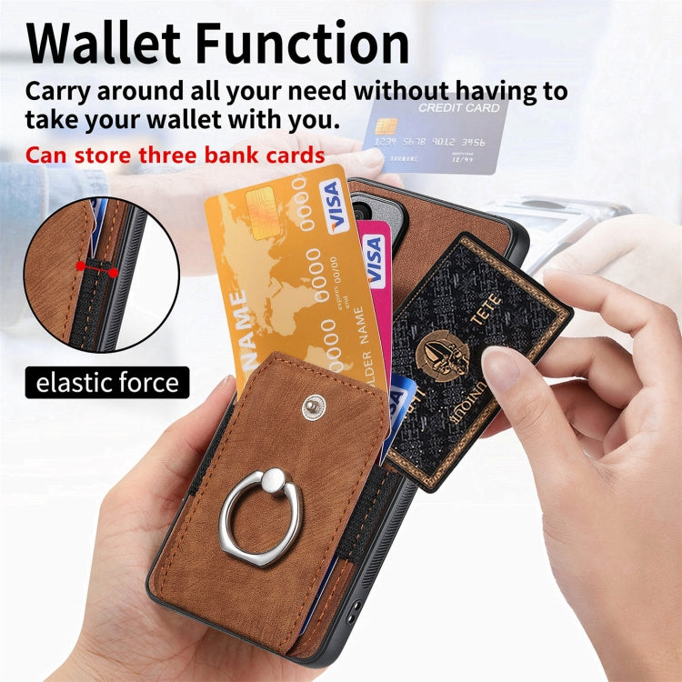 For Samsung Galaxy S25 Ultra 5G Retro Skin-feel Ring Card Wallet Phone Case(Brown)