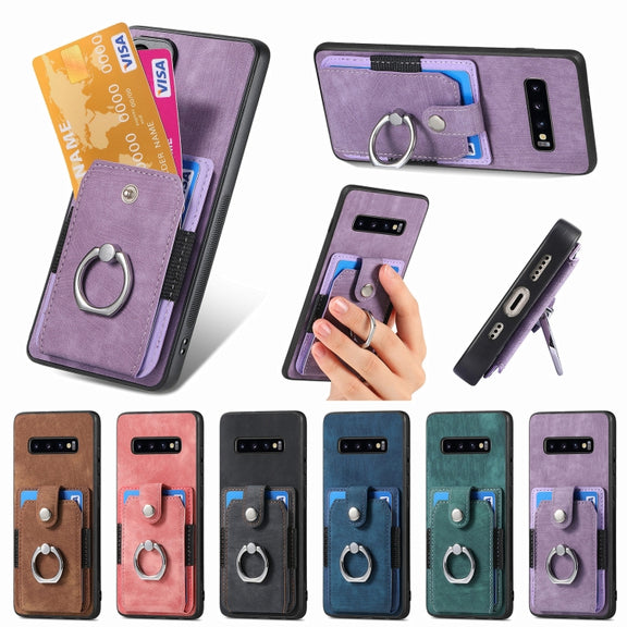 For Samsung Galaxy S25 5G Retro Skin-feel Ring Card Wallet Phone Case(Pink)