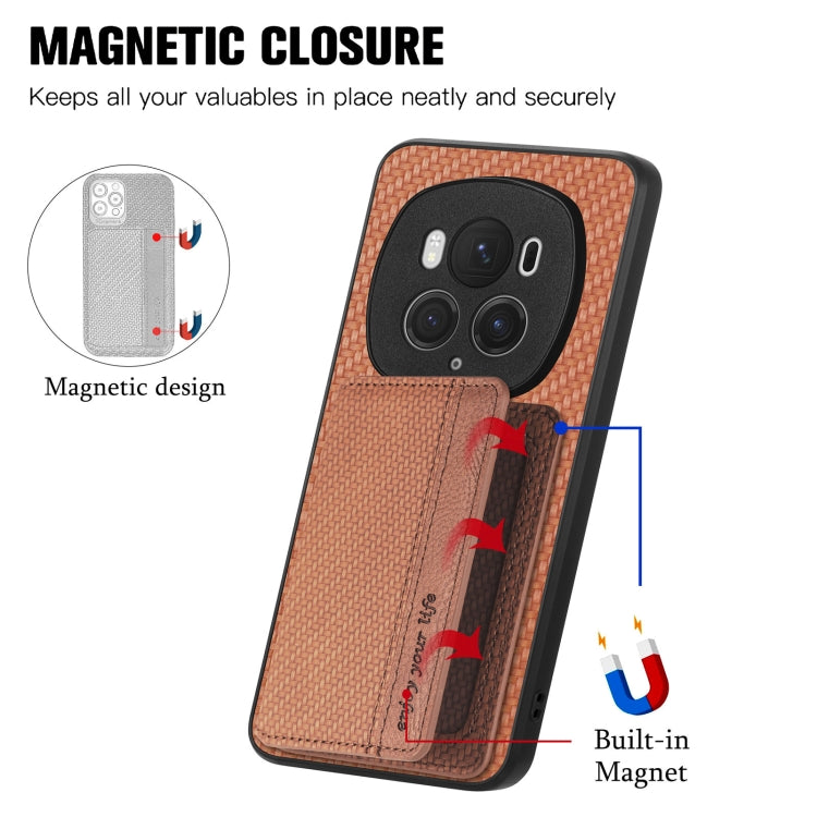 For Honor Magic6 Pro Carbon Fiber Magnetic Card Bag Phone Case(Brown)