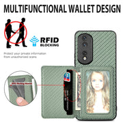 For Honor Magic6 Pro Carbon Fiber Magnetic Card Bag Phone Case(Brown)