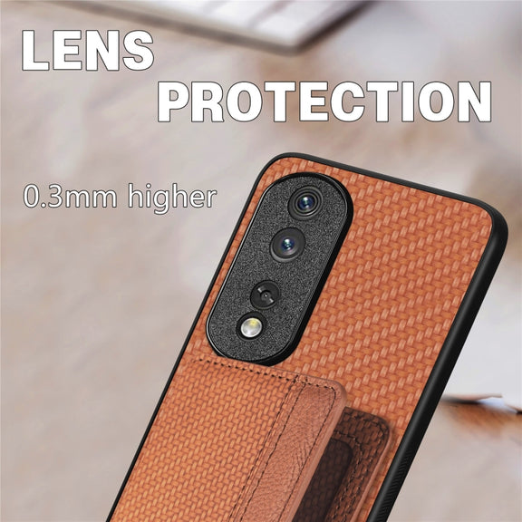 For Honor Magic6 Pro Carbon Fiber Magnetic Card Bag Phone Case(Black)