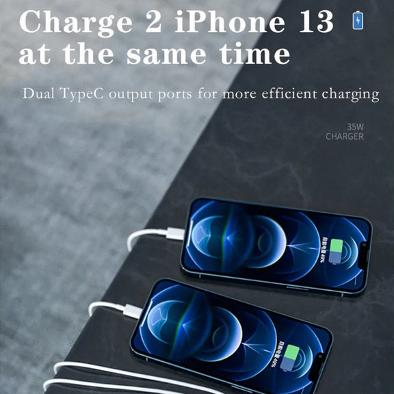 35W PD3.0 USB-C / Type-C Dual Port Charger with 1m Type-C to Type-C Data Cable, US Plug