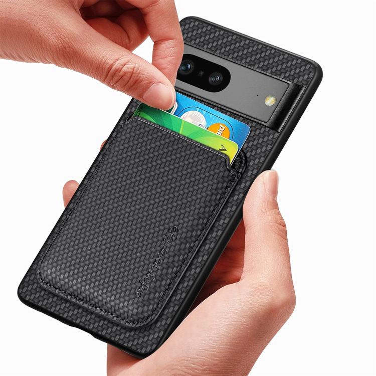For Google Pixel 7 Pro Carbon Fiber Leather Card Magsafe Phone Case(Brown)