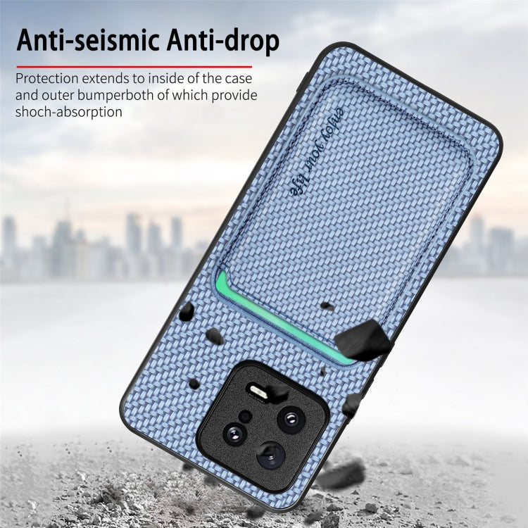 For Xiaomi POCO M5 4G Carbon Fiber Leather Card Magsafe Phone Case(Khaki)