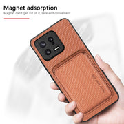For Xiaomi POCO M5 4G Carbon Fiber Leather Card Magsafe Phone Case(Khaki)