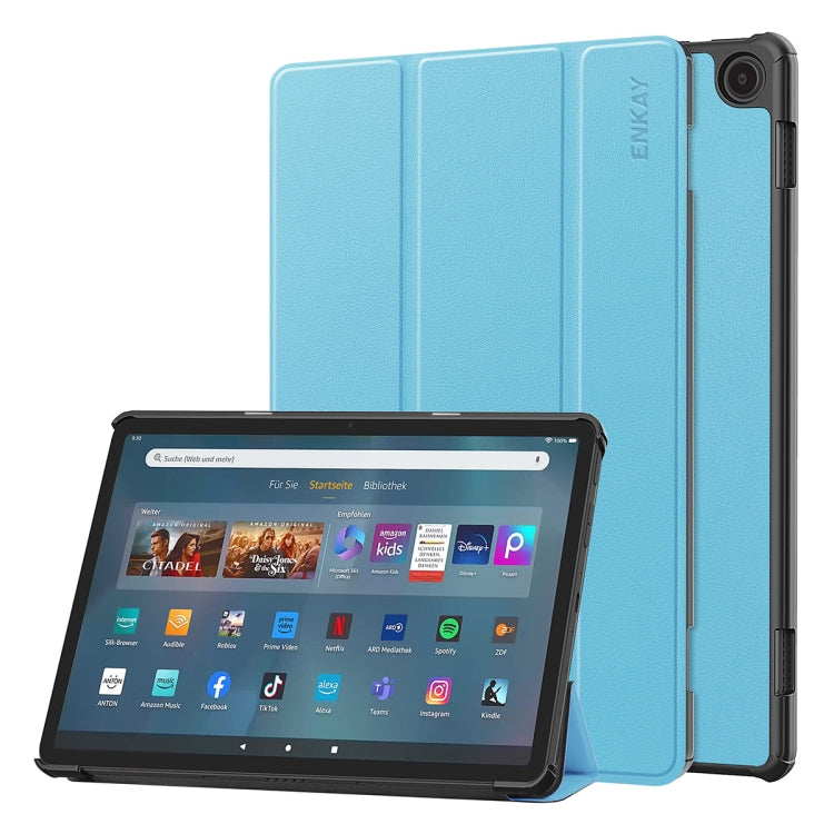 For Amazon Fire Max 11 ENKAY Tri-fold Custer Texture Leather Smart Tablet Case(Light Blue)