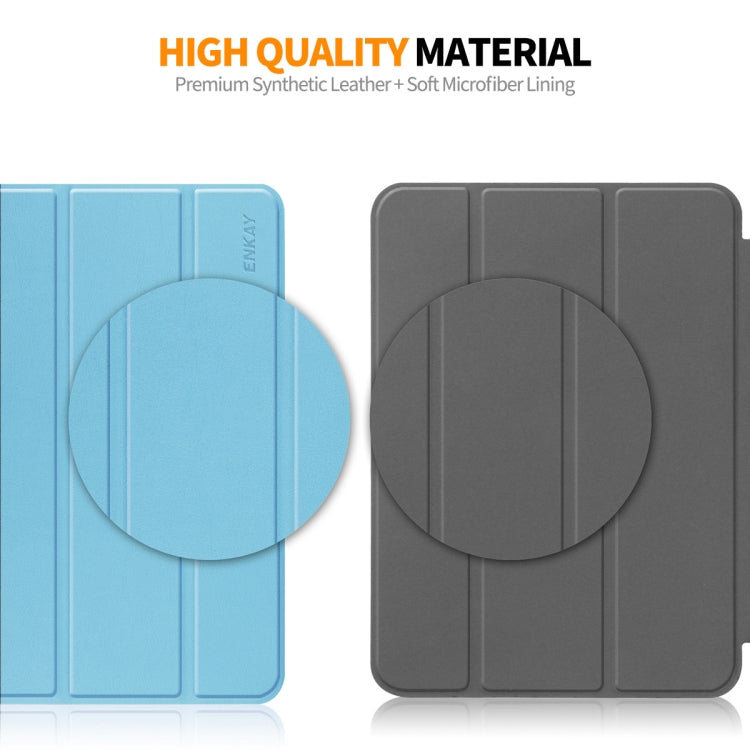 For Amazon Fire Max 11 ENKAY Tri-fold Custer Texture Leather Smart Tablet Case(Light Blue)