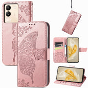 For vivo X100 Pro Butterfly Love Flower Embossed Leather Phone Case(Rose Gold)