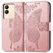 For vivo X100 Butterfly Love Flower Embossed Leather Phone Case(Rose Gold)
