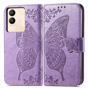 For vivo X100 Butterfly Love Flower Embossed Leather Phone Case(Lavender)